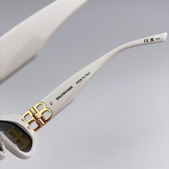 Balenciaga BB0095S 012 Sunglasses White Gold Logo Grey Cat Eye Unisex main image 4